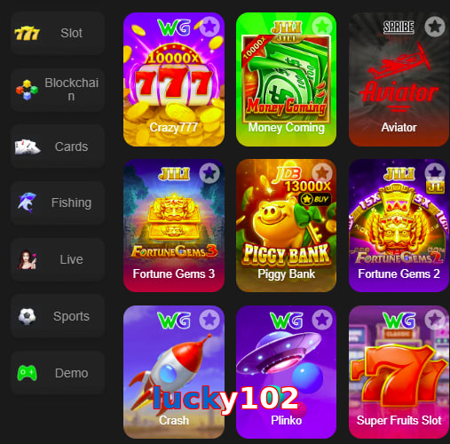 Main screen of Lucky102 game page for PK players
